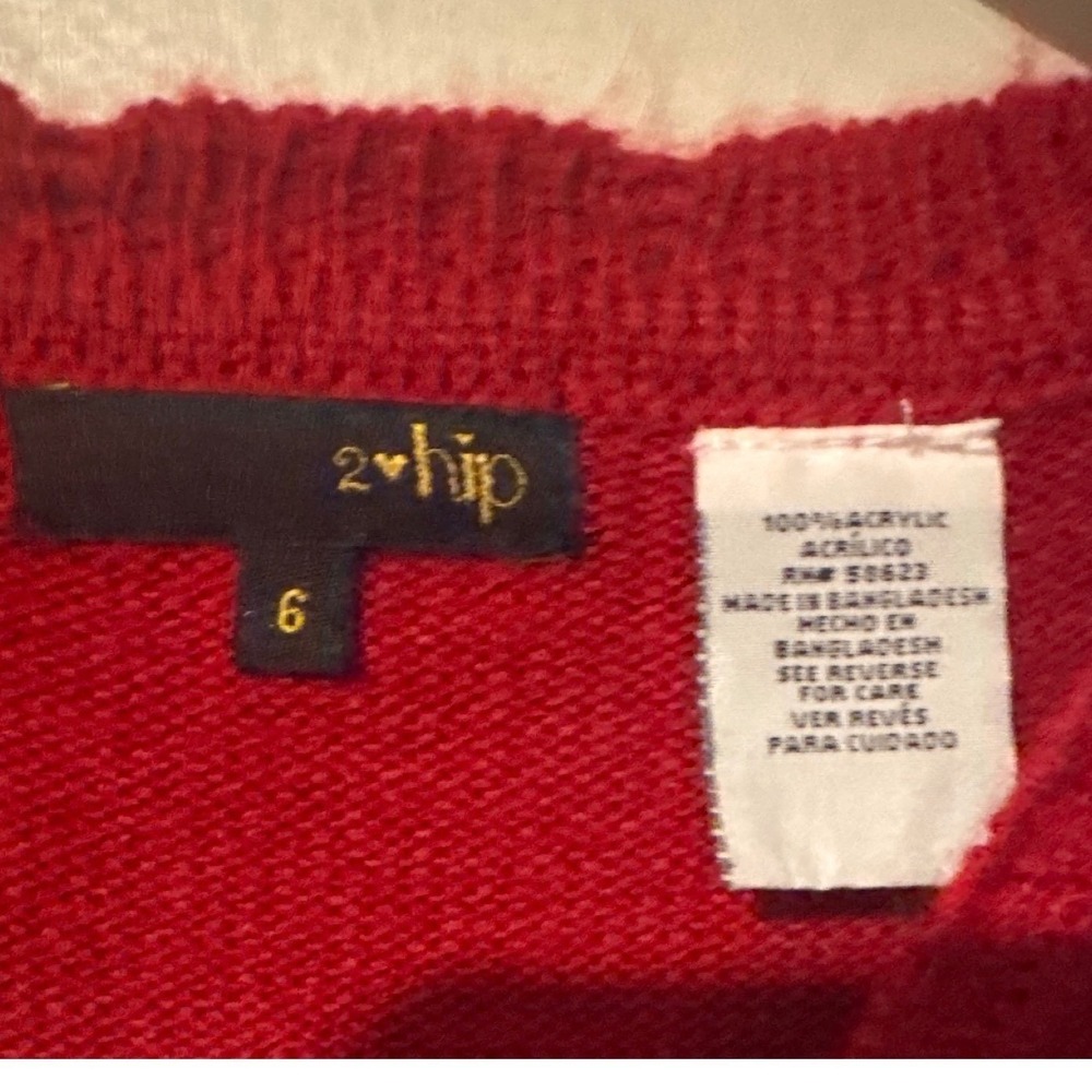 2-Hip Kids Red Cable Knit Reindeer Snowflake Christmas Sweater Dress Size 6 - Picture 4 of 8